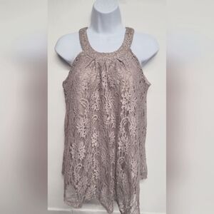 Luna Rae S Sleeveless Racerback Style Lace Top Lined Beige